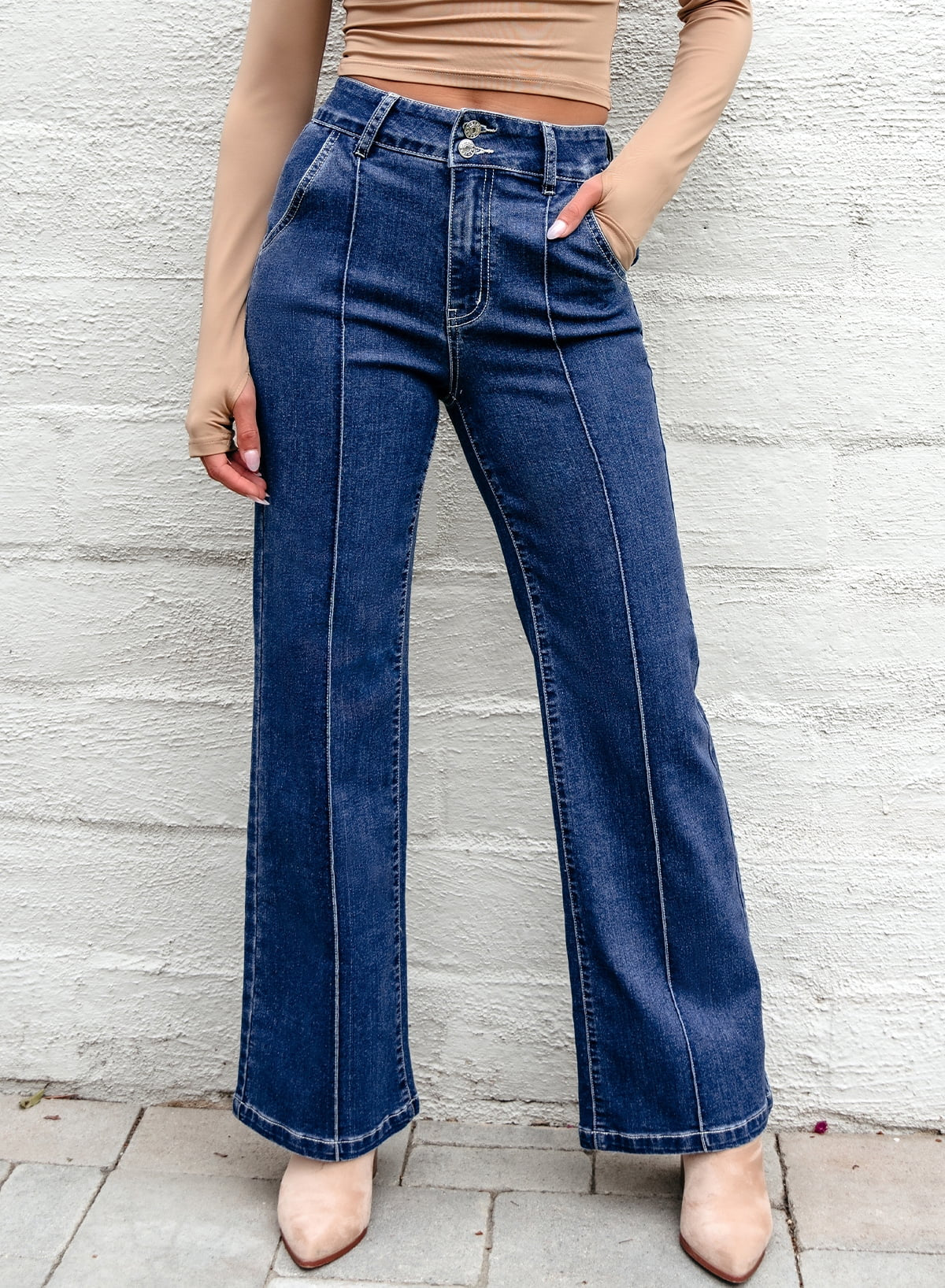 Women’S Casual Jeans High Waisted Denim Pants Stretch Baggy Loose Wide Leg Jeans